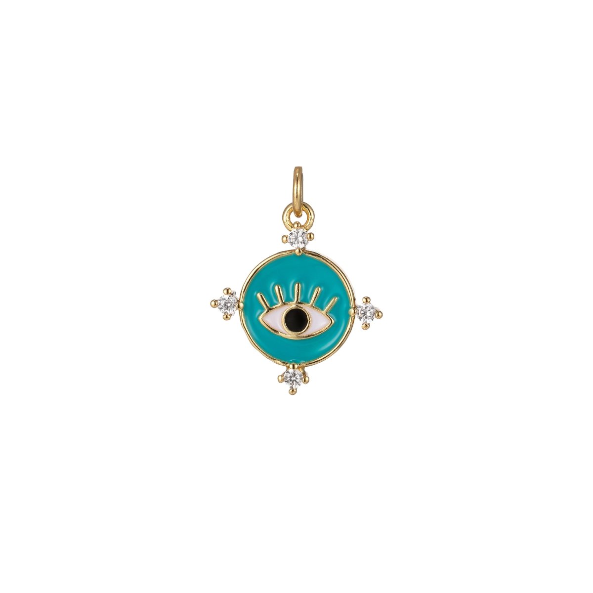 Gold Filled Evil Eye Charm Enamel Eye Heart Pendant Micro Pave Eye Charm Cubic Zirconia Round Amulet Jewelry Medallion M-276-M-285 - DLUXCA