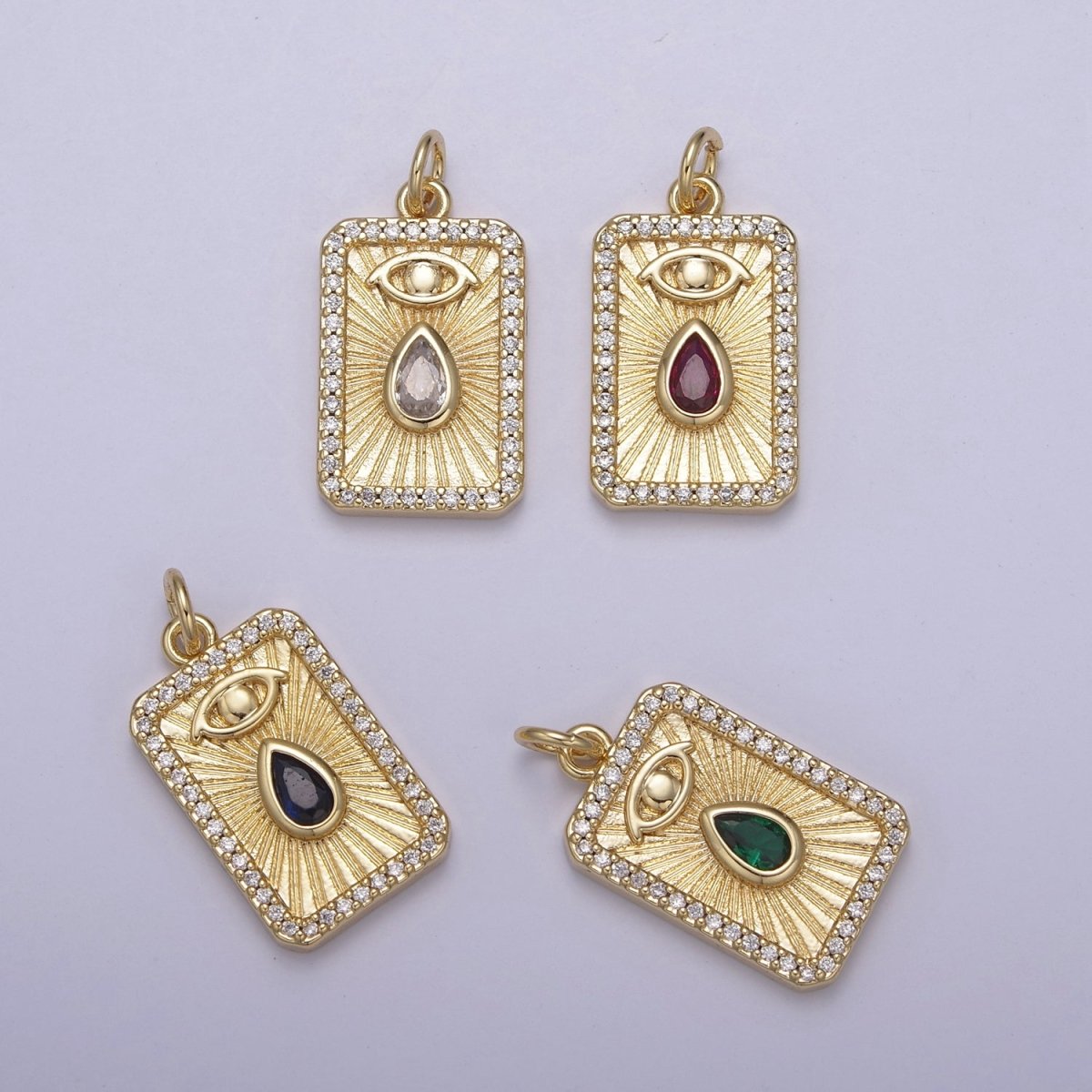 Gold Filled Evil Eye Charm Necklace Cubic Zirconia Tear Drop Evil Eye Charm Necklace, Rectangle Evil Eye Charm, Evil Eye Tag, Square Evil Eye Charm, Eye of Ra N-777 - N-780 - DLUXCA