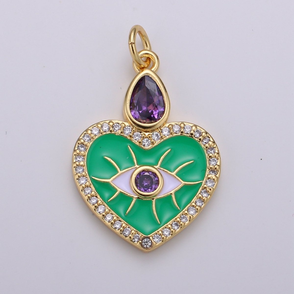 Gold Filled Evil Eye Heart Charm E-022 D-719 - DLUXCA