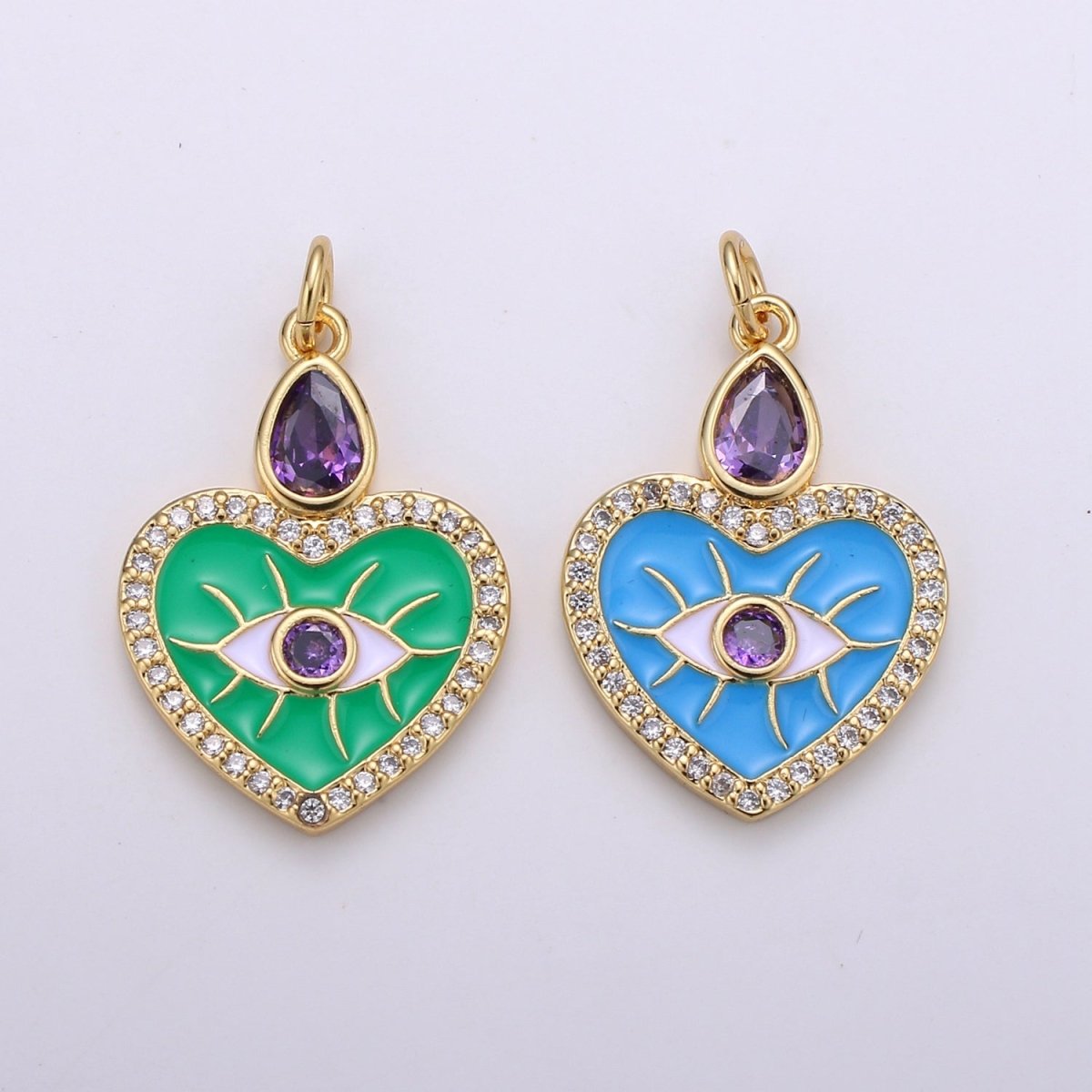 Gold Filled Evil Eye Heart Charm E-022 D-719 - DLUXCA