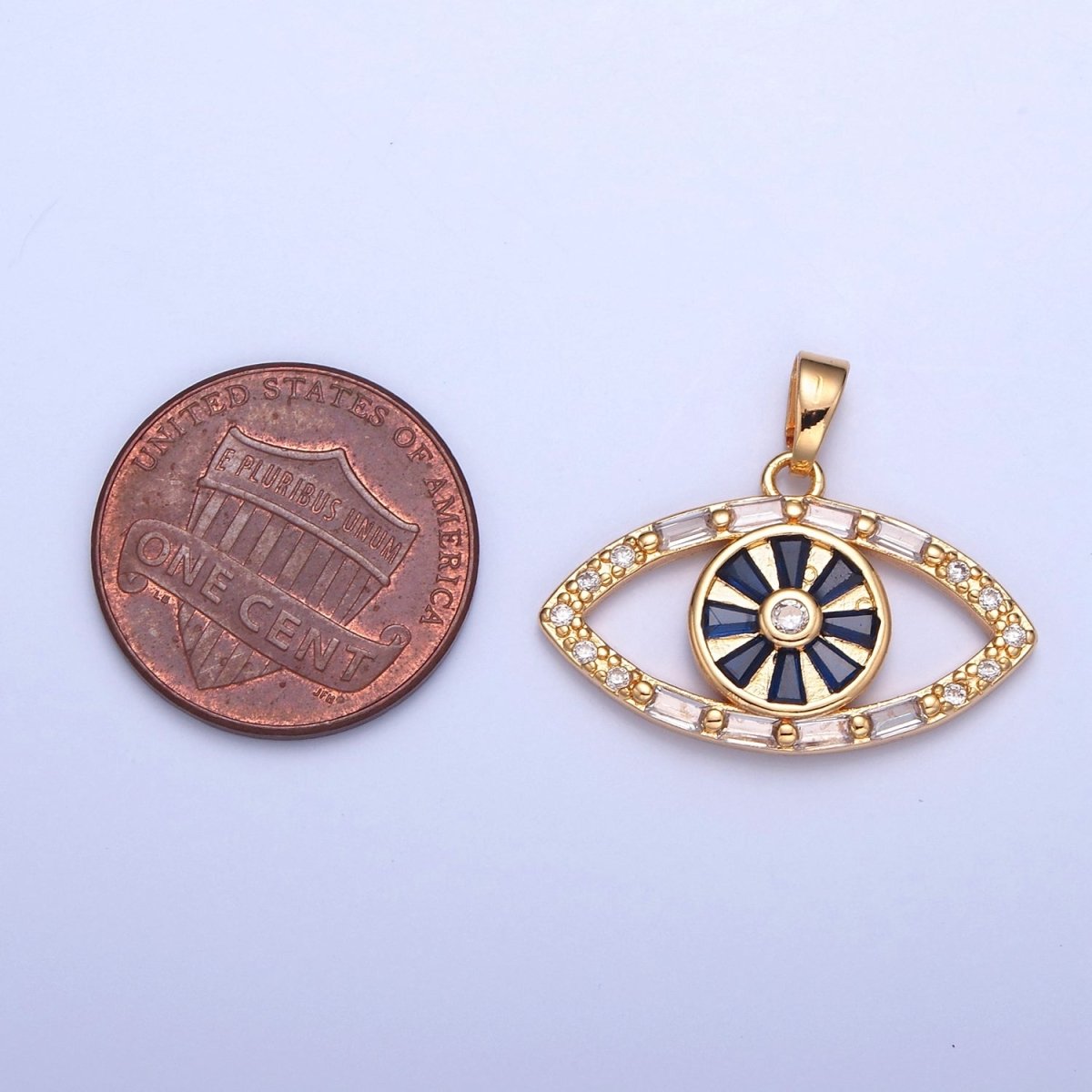 Gold Filled Evil Eye Pendant, Baguette Clear CZ Eye of Ra Protection Charm For Jewelry Making H-014 - DLUXCA