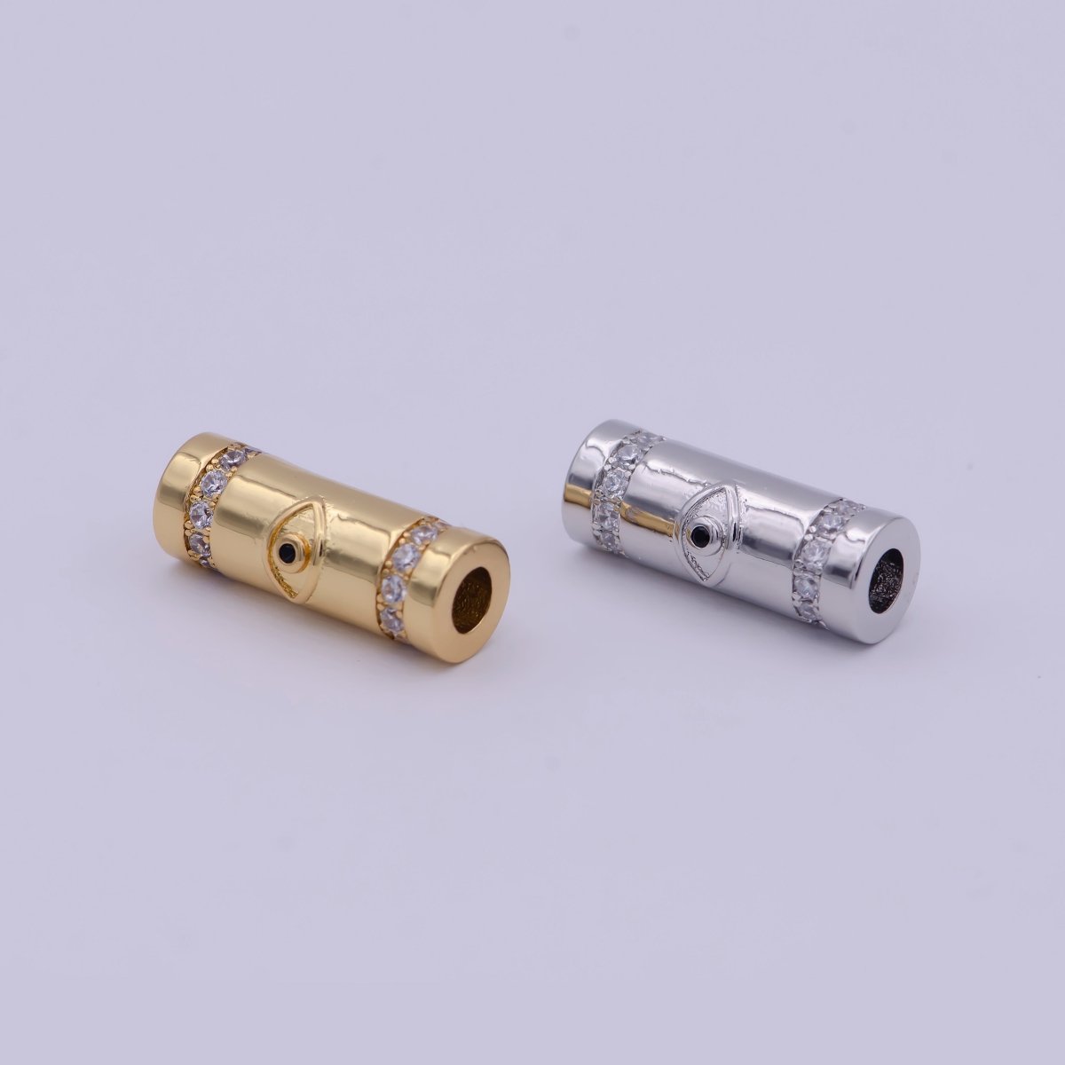 Gold Filled Evil Eye / Religious Cross Long Tube Spacer Barrel Beads in Gold & Silver | B-034 B-087 B-709 B-710 - DLUXCA
