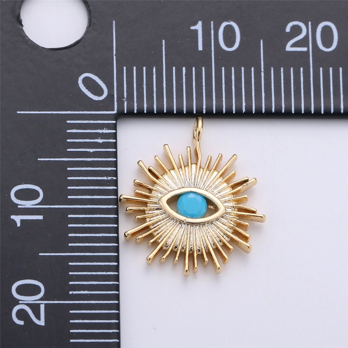 Gold Filled Evil Eye Sunburst Charm, Boho Charm, Evil Eye Charm, Evil Eye Jewelry, Greek Eye Charm for Necklace Bracelet Making Supply C-606 - DLUXCA