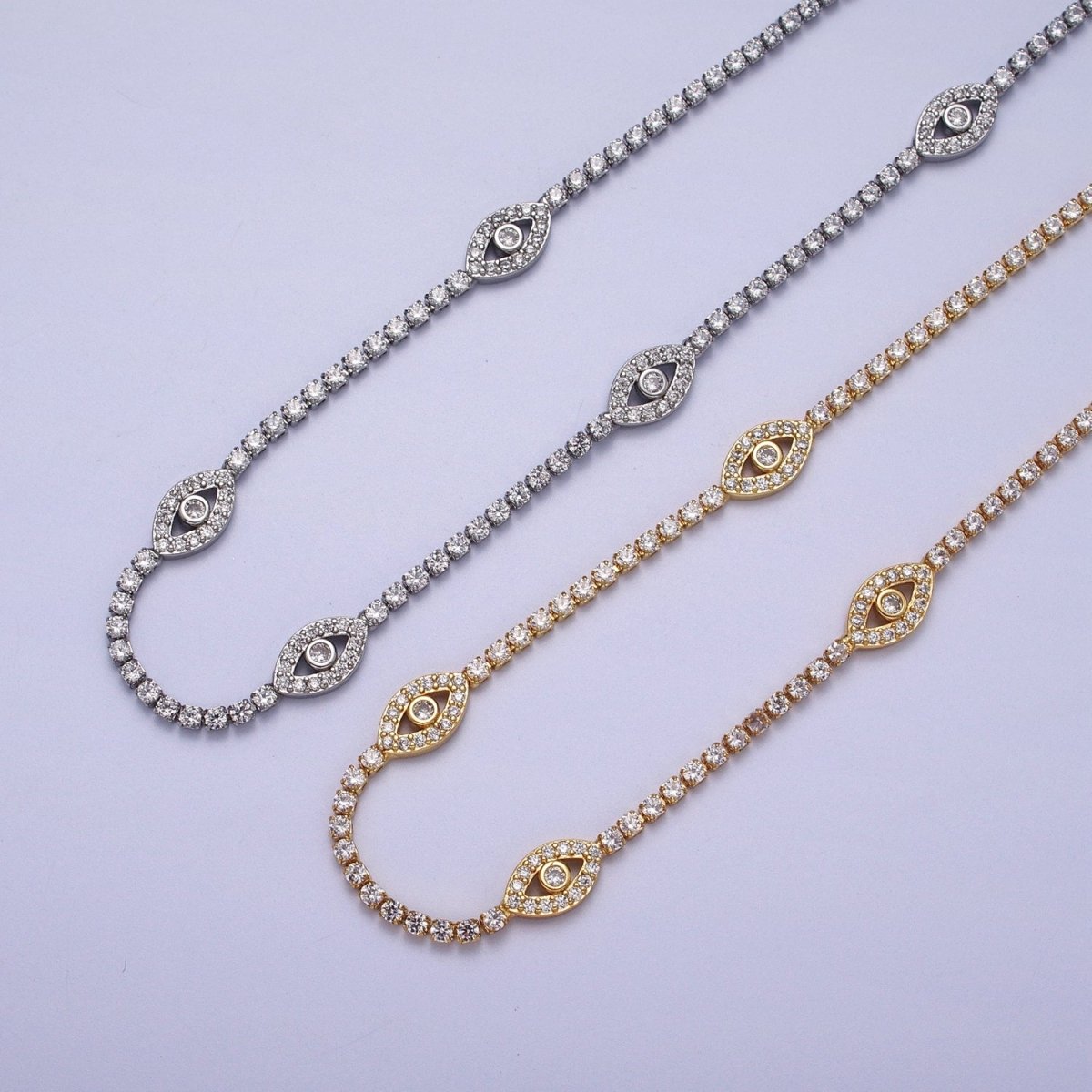 Gold Filled Evil Eye Tennis Chain 14 Inch Choker Necklace in Gold & Silver | WA-1309 WA-1310 - DLUXCA