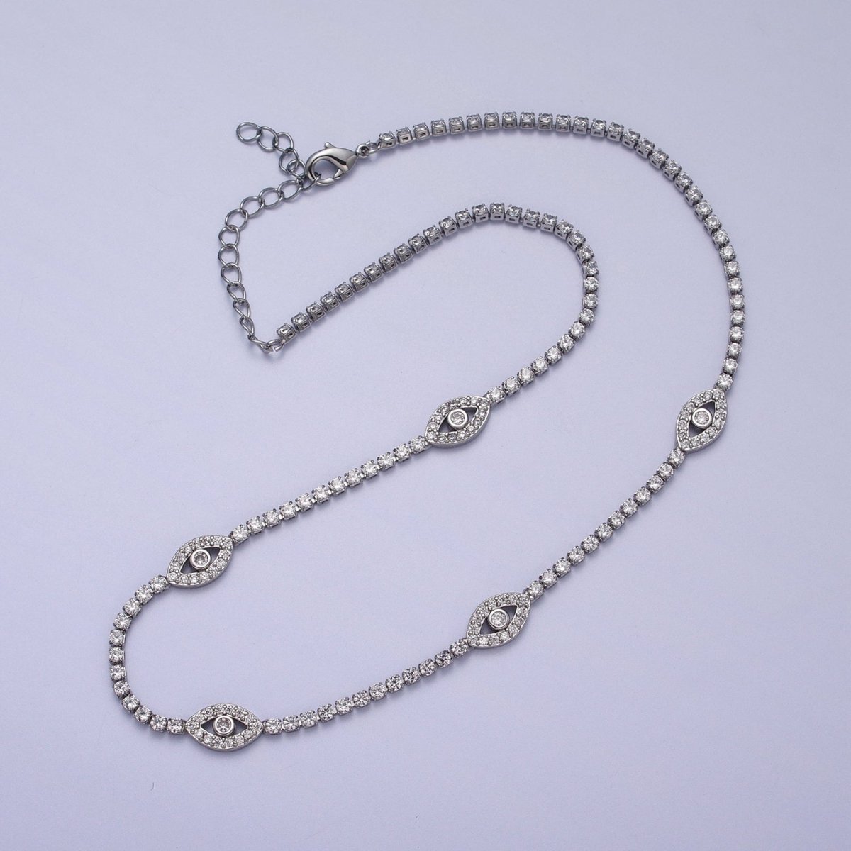 Gold Filled Evil Eye Tennis Chain 14 Inch Choker Necklace in Gold & Silver | WA-1309 WA-1310 - DLUXCA