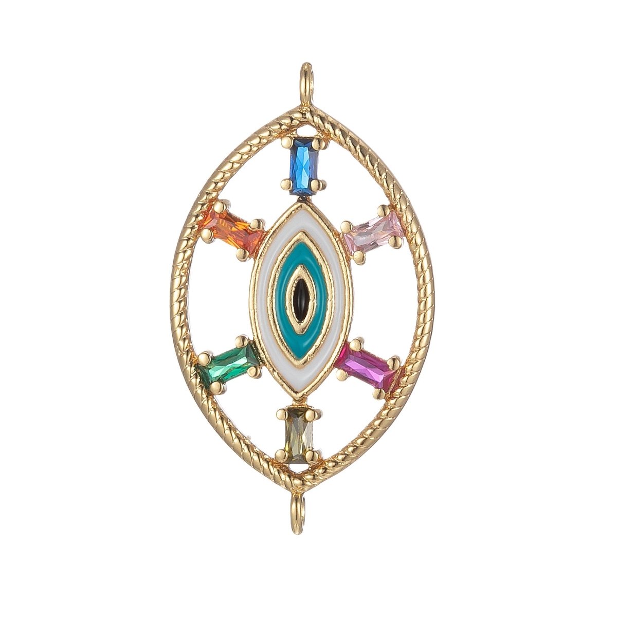 Gold Filled Eye Charm Connector Evil Eye of Ra Protection Amulet Good Luck Bracelet Earring Necklace Link Connector Supply F-872 - DLUXCA
