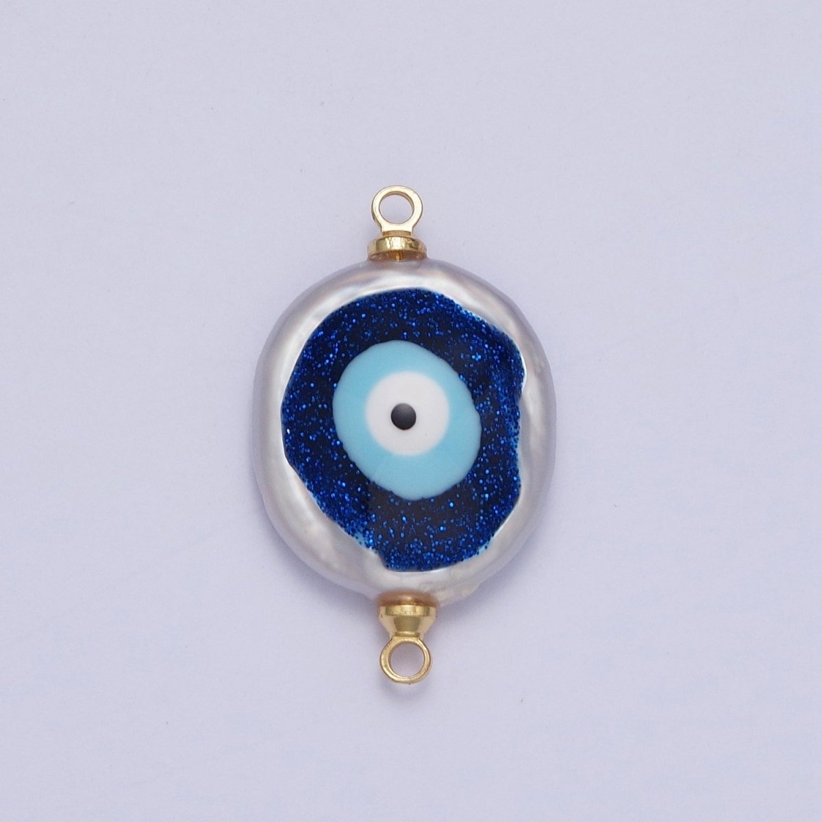 Gold Filled Flat Button Pearl Connector with Glitter Blue Evil Eye Enamel Link Charm For Jewelry Making G-542 G-543 - DLUXCA