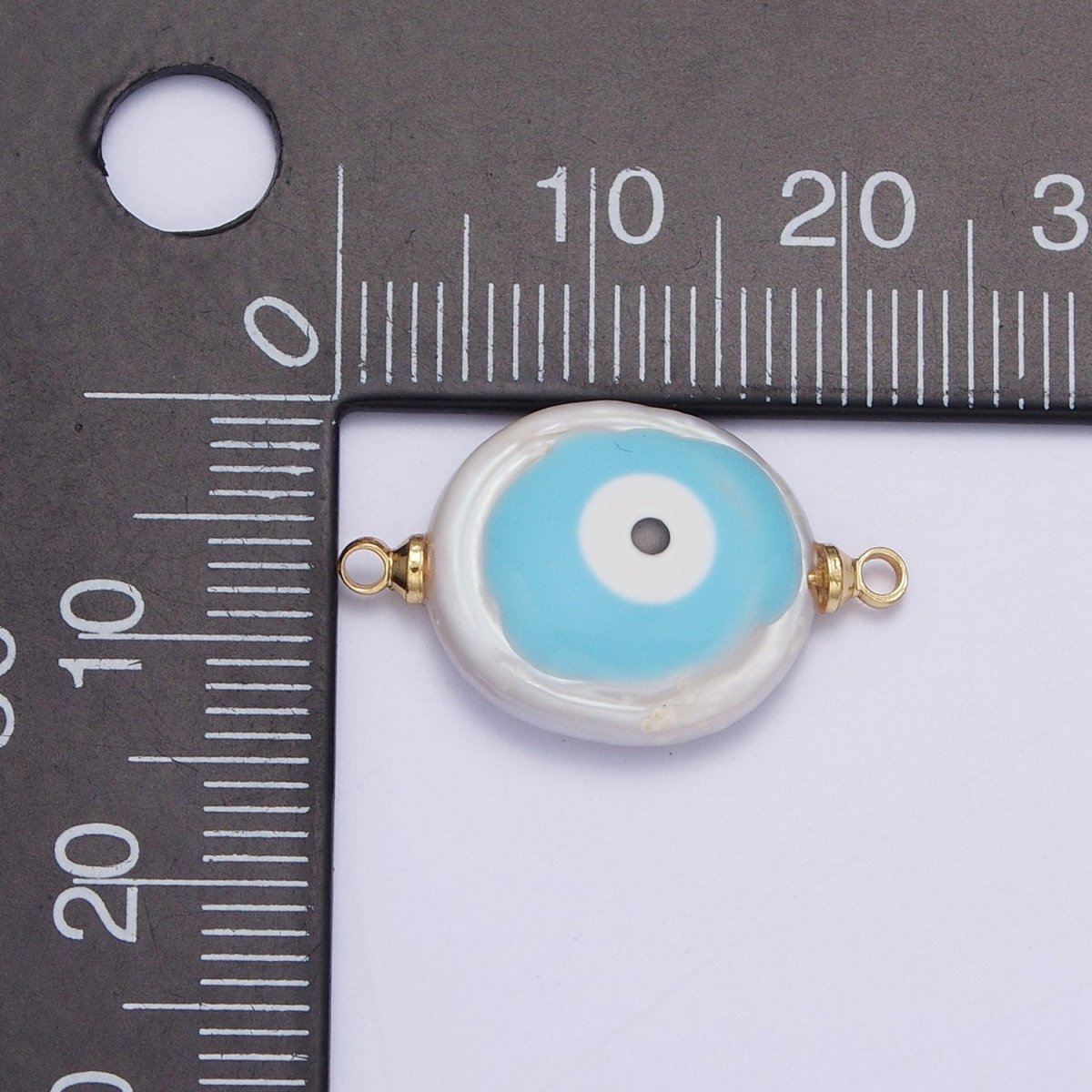 Gold Filled Flat Button Pearl Connector with Glitter Blue Evil Eye Enamel Link Charm For Jewelry Making G-542 G-543 - DLUXCA