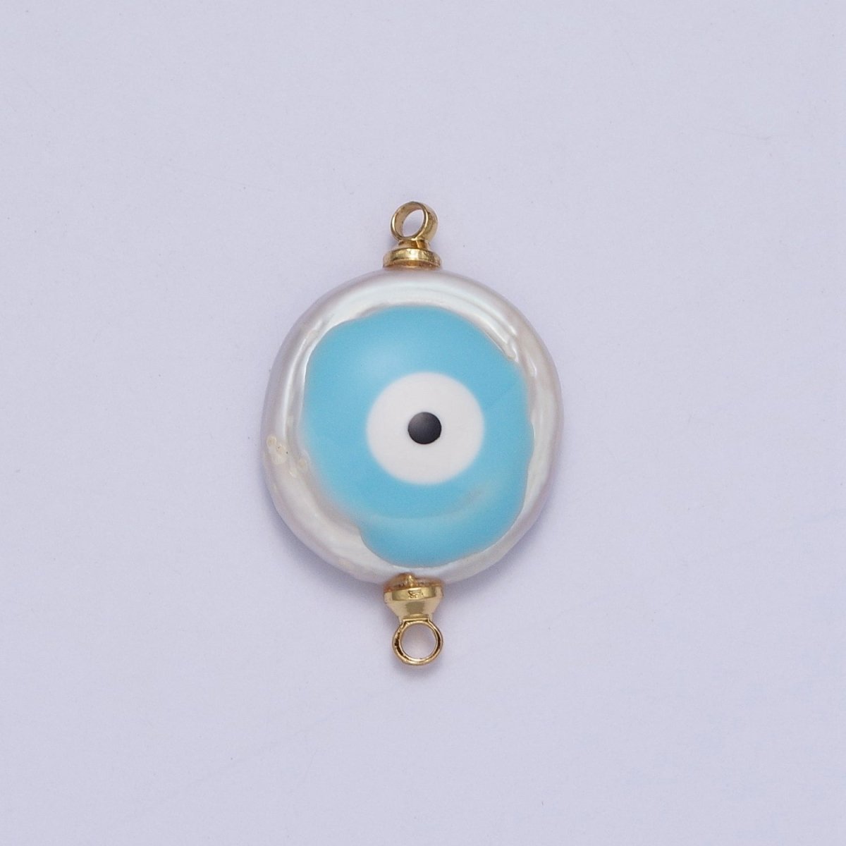 Gold Filled Flat Button Pearl Connector with Glitter Blue Evil Eye Enamel Link Charm For Jewelry Making G-542 G-543 - DLUXCA