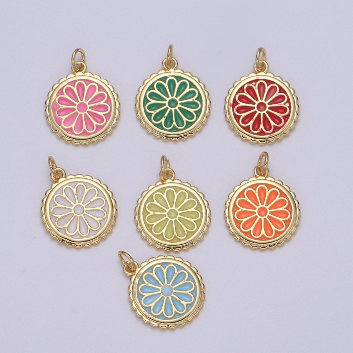 Gold Filled Flower Coin Charm E-256-E-262 - DLUXCA