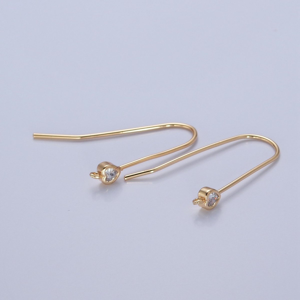 Gold Filled French Hook Earrings, Geometric Marquise Heart Baguette Oval Square Star Round CZ Cubic Zirconia Fish Hook Earrings with Open Link Loop for Earrings Making L-802~L-808 - DLUXCA