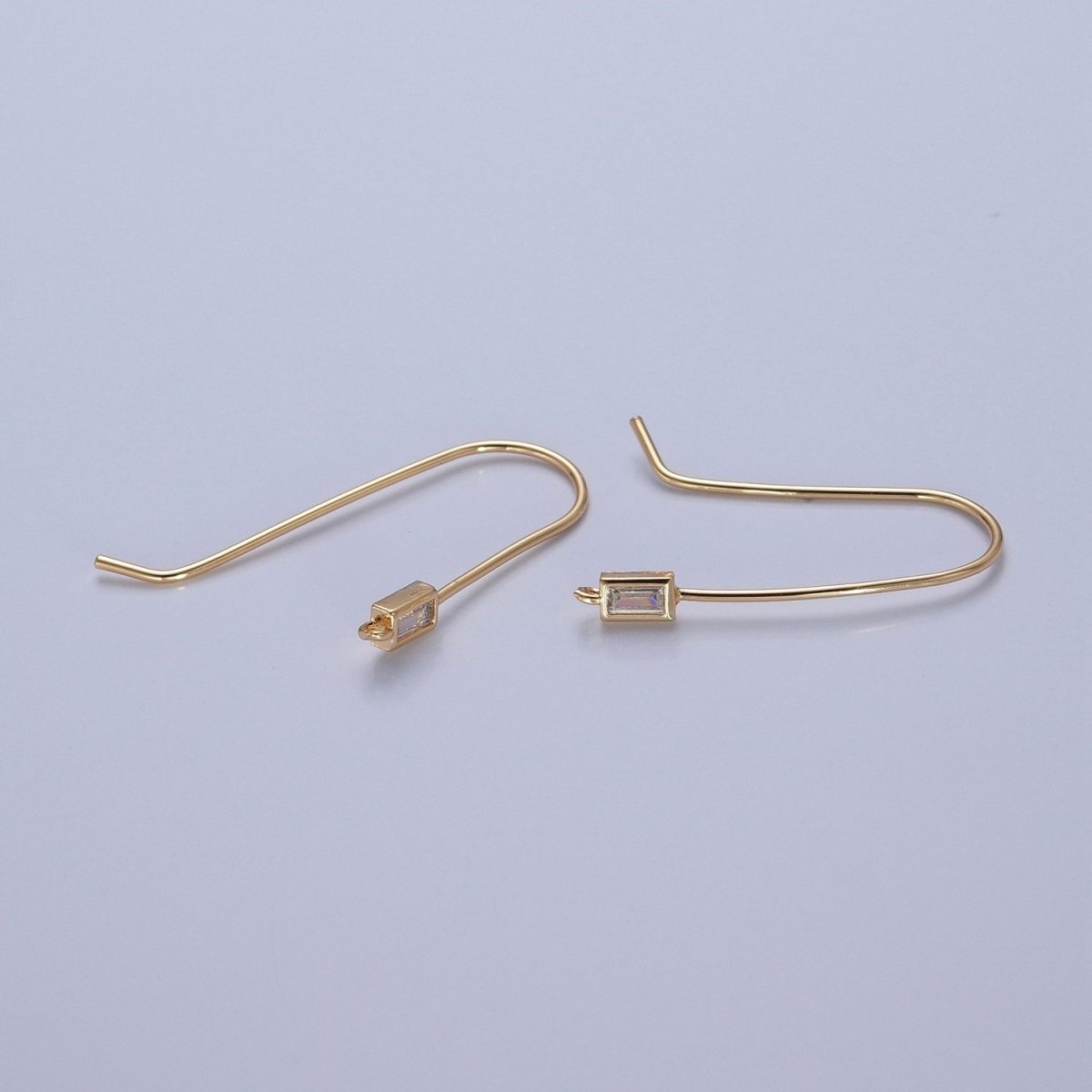 Gold Filled French Hook Earrings, Geometric Marquise Heart Baguette Oval Square Star Round CZ Cubic Zirconia Fish Hook Earrings with Open Link Loop for Earrings Making L-802~L-808 - DLUXCA