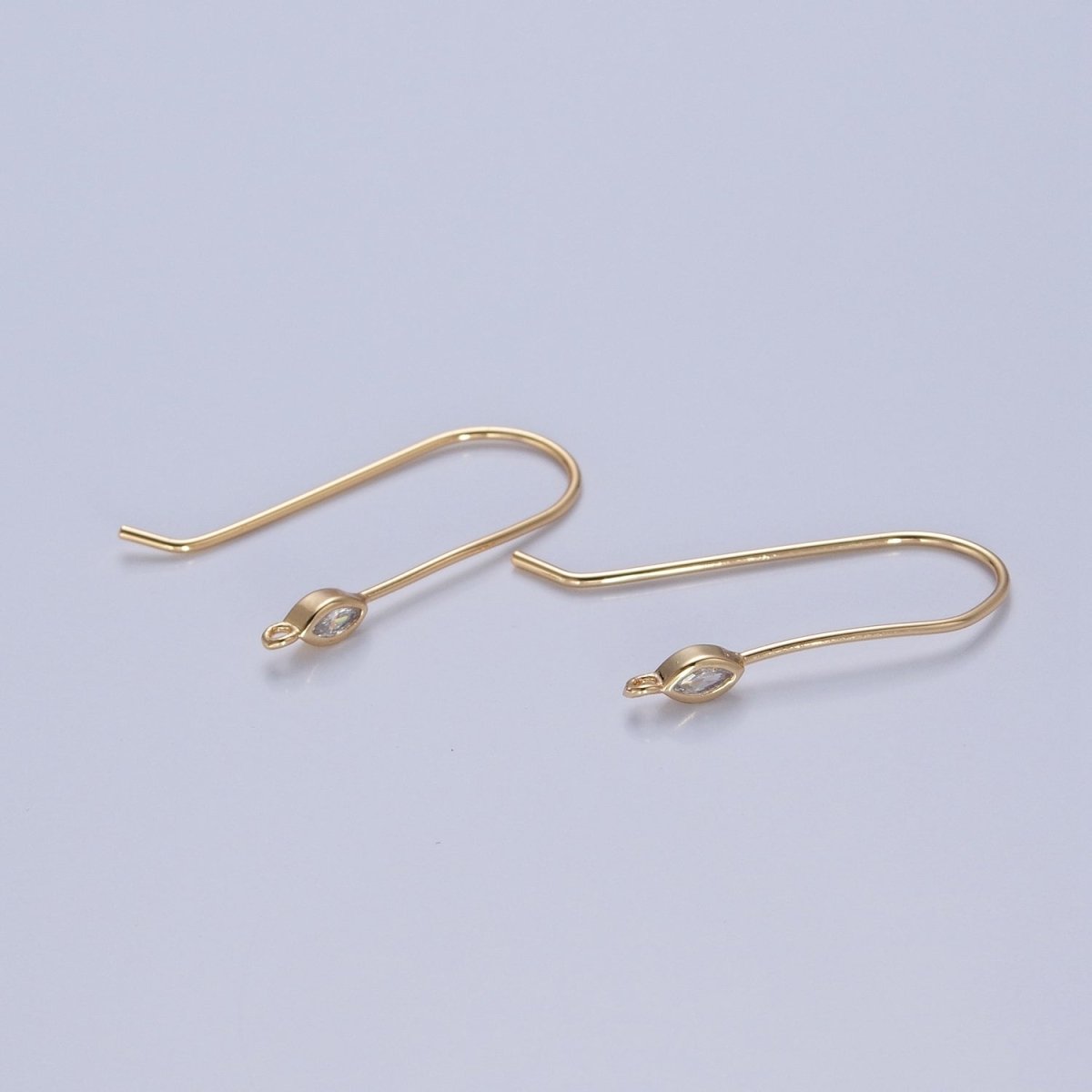 Gold Filled French Hook Earrings, Geometric Marquise Heart Baguette Oval Square Star Round CZ Cubic Zirconia Fish Hook Earrings with Open Link Loop for Earrings Making L-802~L-808 - DLUXCA