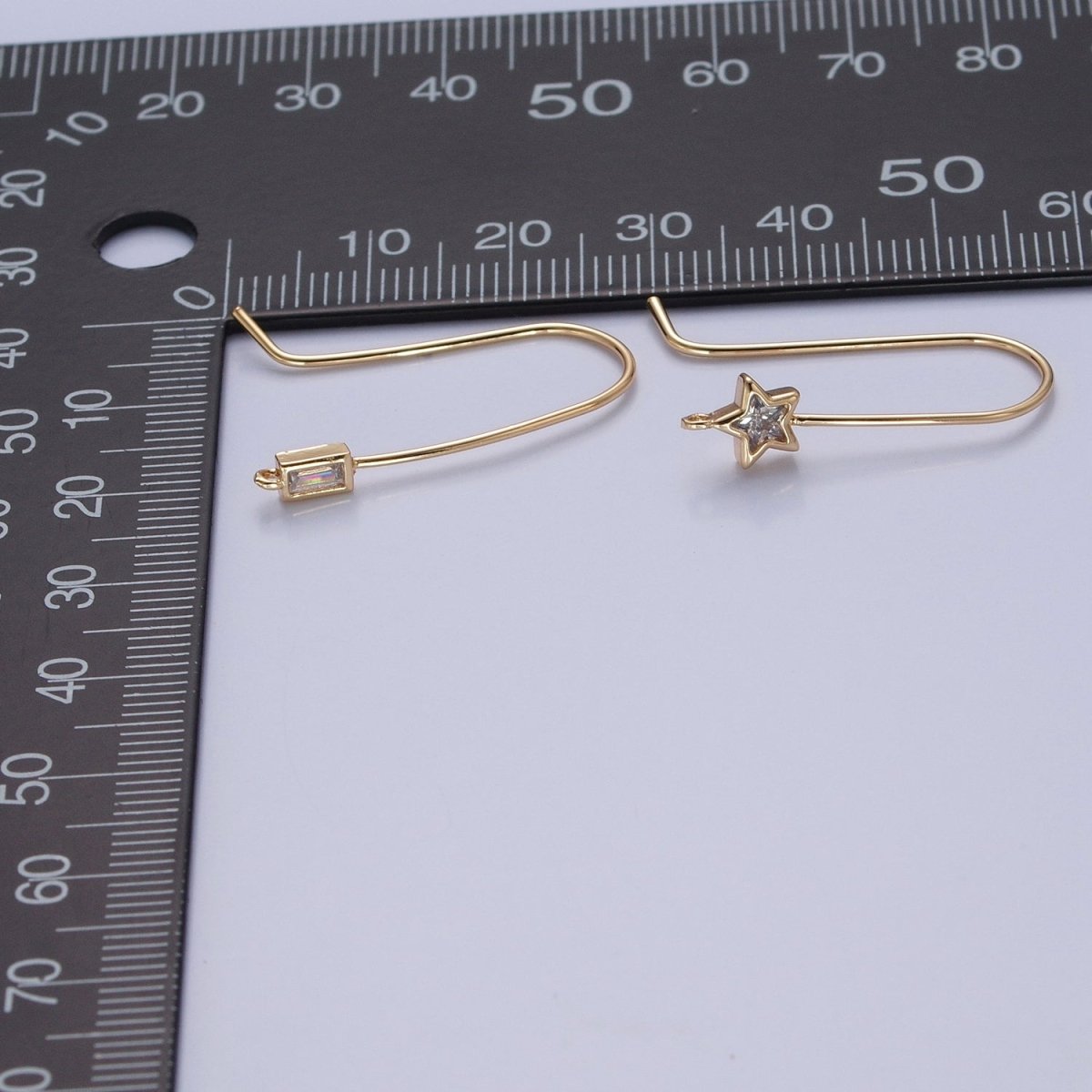 Gold Filled French Hook Earrings, Geometric Marquise Heart Baguette Oval Square Star Round CZ Cubic Zirconia Fish Hook Earrings with Open Link Loop for Earrings Making L-802~L-808 - DLUXCA