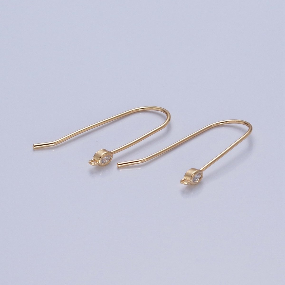 Gold Filled French Hook Earrings, Geometric Marquise Heart Baguette Oval Square Star Round CZ Cubic Zirconia Fish Hook Earrings with Open Link Loop for Earrings Making L-802~L-808 - DLUXCA