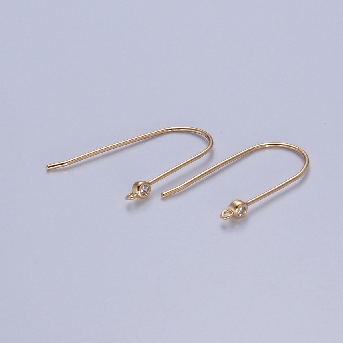 Gold Filled French Hook Earrings, Geometric Marquise Heart Baguette Oval Square Star Round CZ Cubic Zirconia Fish Hook Earrings with Open Link Loop for Earrings Making L-802~L-808 - DLUXCA