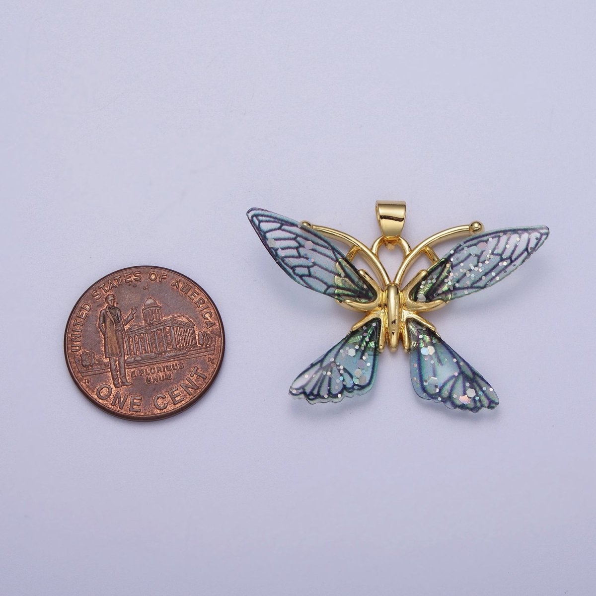 Gold Filled Fuchsia, Blue Fairy Butterfly Pendant I-089 I-092 - DLUXCA