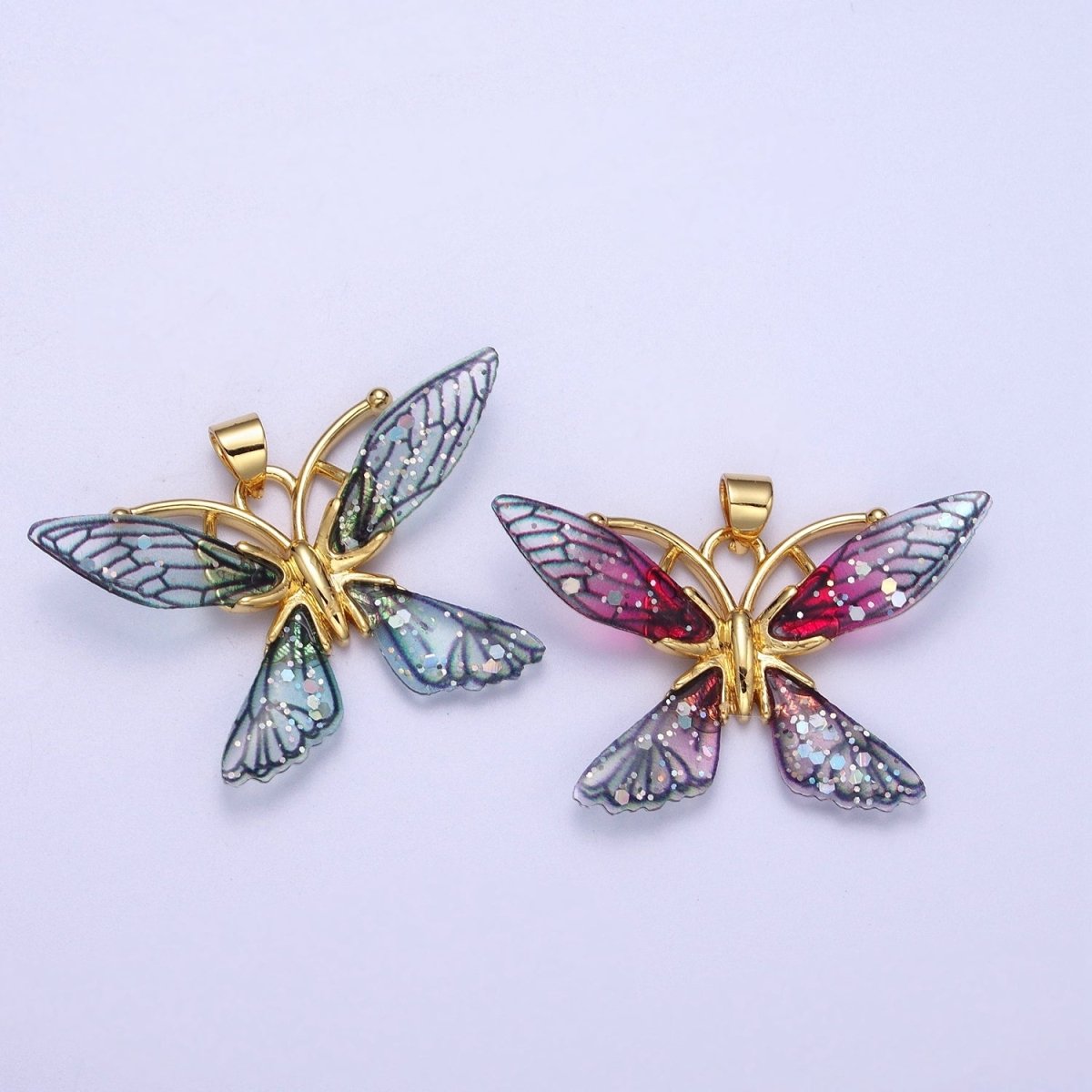 Gold Filled Fuchsia, Blue Fairy Butterfly Pendant I-089 I-092 - DLUXCA