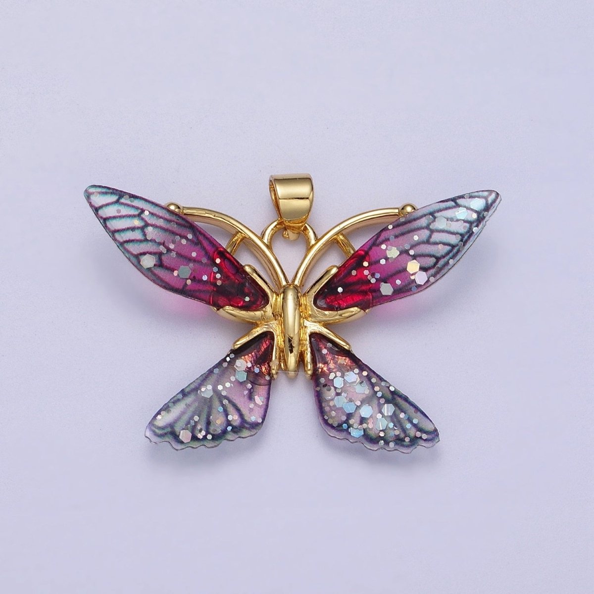 Gold Filled Fuchsia, Blue Fairy Butterfly Pendant I-089 I-092 - DLUXCA