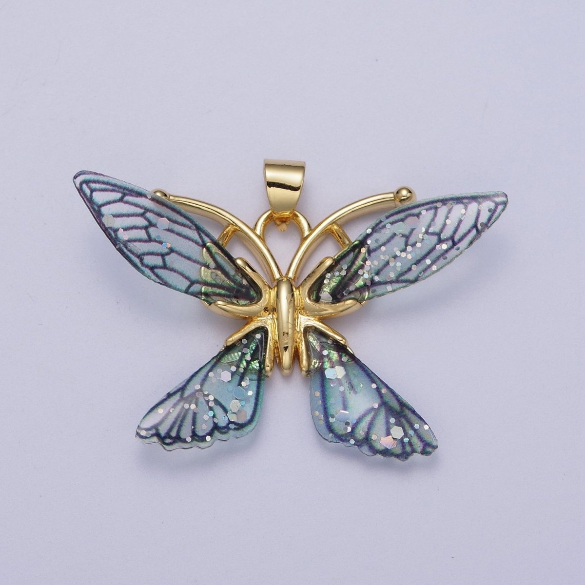Gold Filled Fuchsia, Blue Fairy Butterfly Pendant I-089 I-092 - DLUXCA