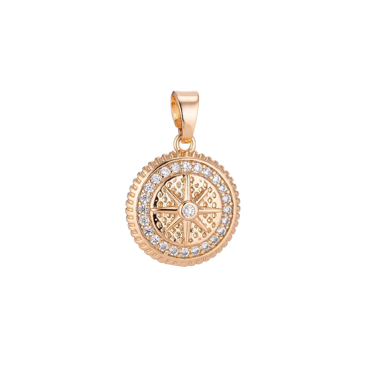 Gold Filled Gold / Pinky Gold Star, Compass, Traveler, Cubic Zirconia Necklace Pendant Charm Bails Findings for Jewelry Making H-024 - DLUXCA