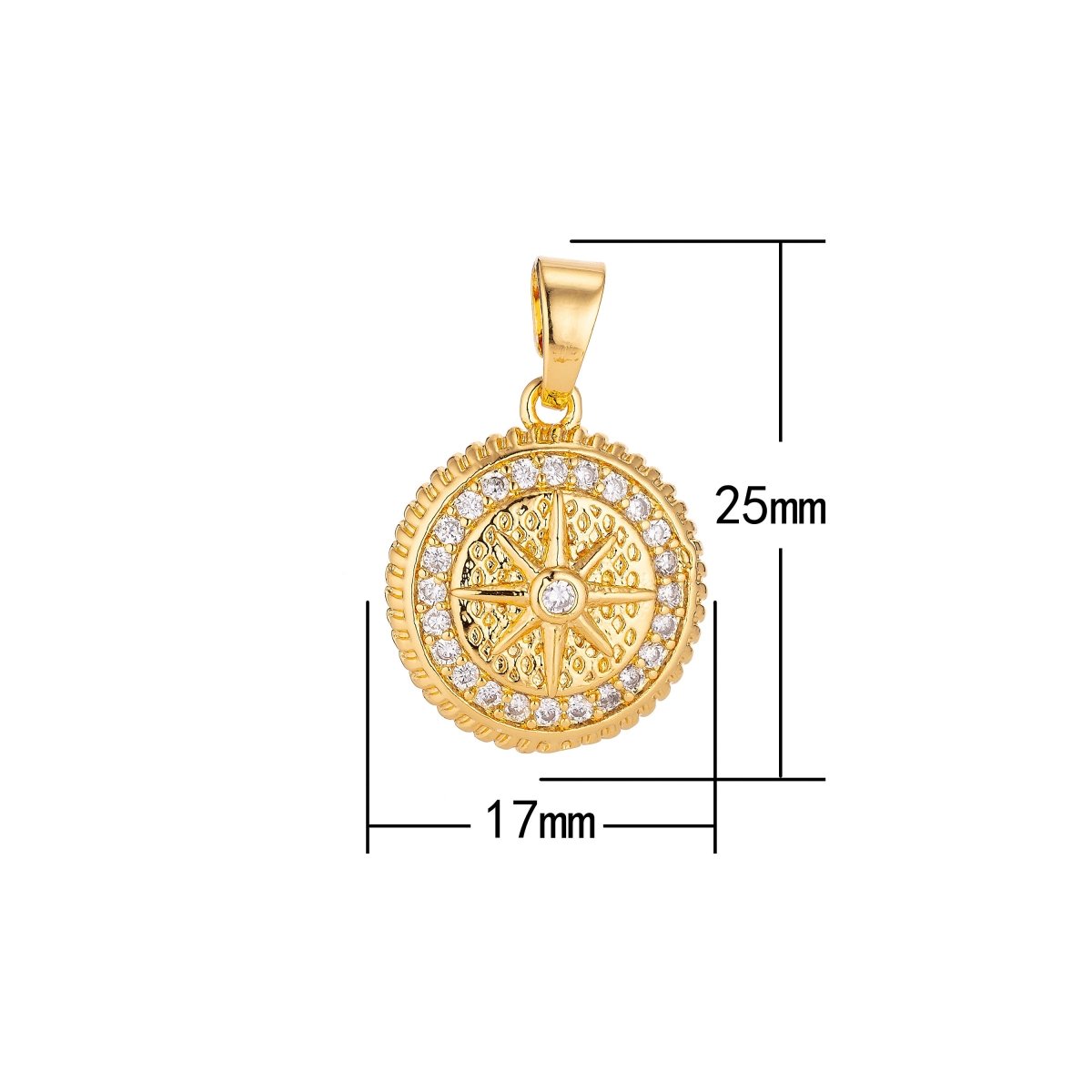 Gold Filled Gold / Pinky Gold Star, Compass, Traveler, Cubic Zirconia Necklace Pendant Charm Bails Findings for Jewelry Making H-024 - DLUXCA