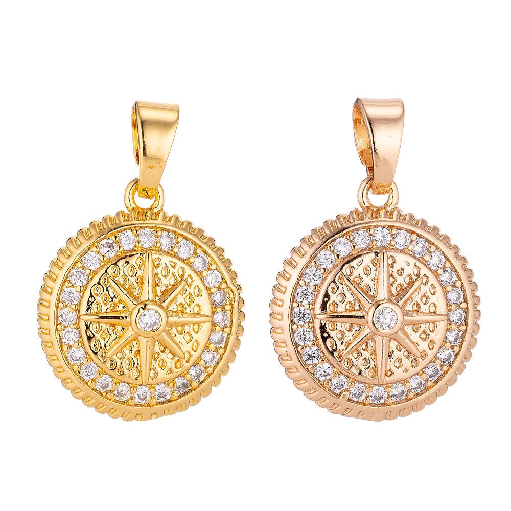 Gold Filled Gold / Pinky Gold Star, Compass, Traveler, Cubic Zirconia Necklace Pendant Charm Bails Findings for Jewelry Making H-024 - DLUXCA