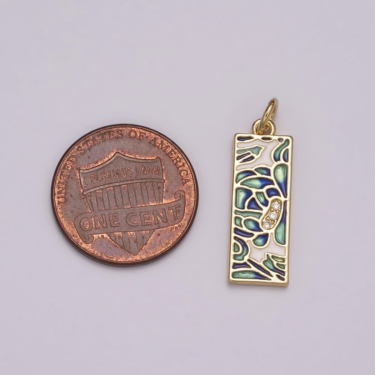Gold Filled Green Blue Enamel Flower Tag Charm in Gold & Silver | M-933 C-331 - DLUXCA