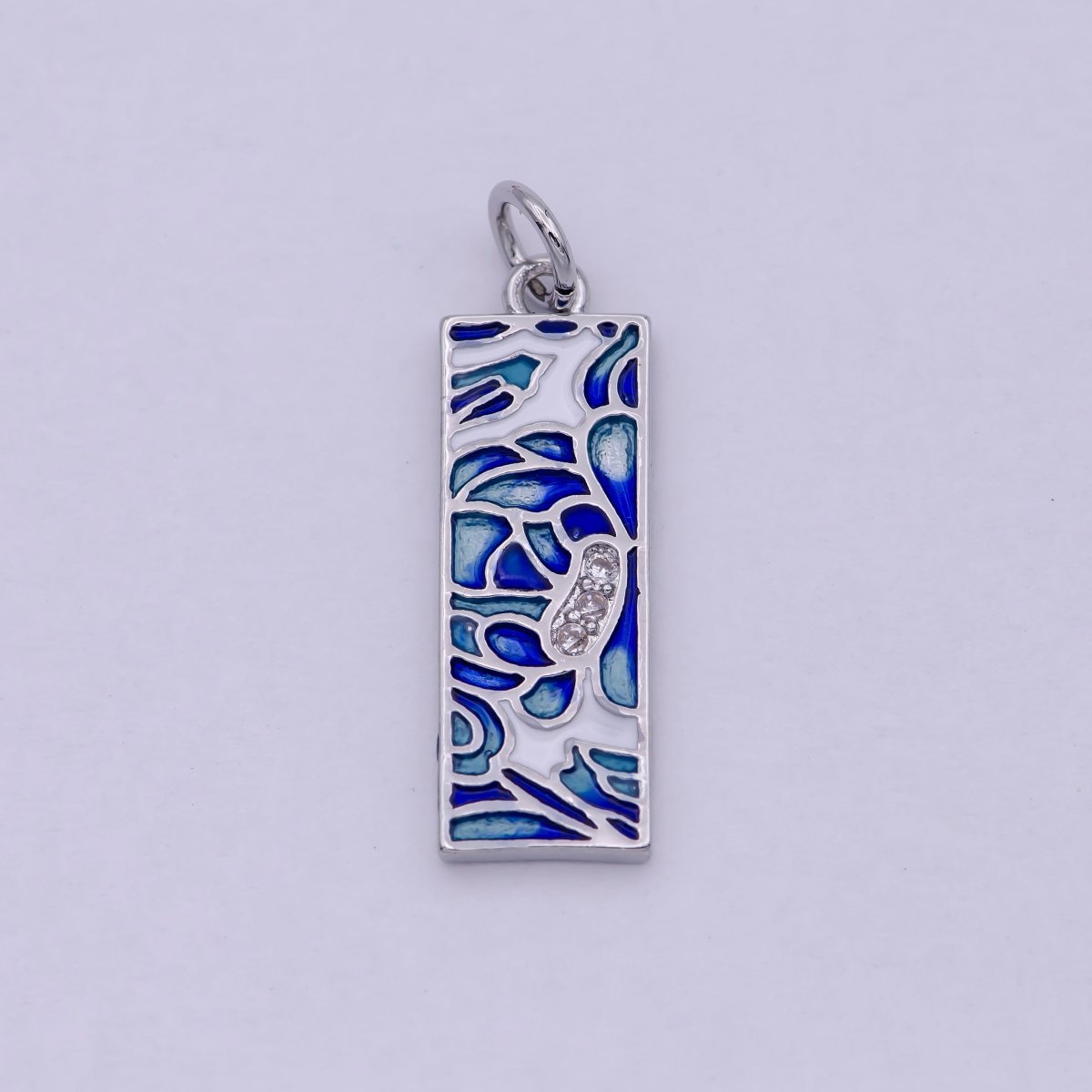 Gold Filled Green Blue Enamel Flower Tag Charm in Gold & Silver | M-933 C-331 - DLUXCA