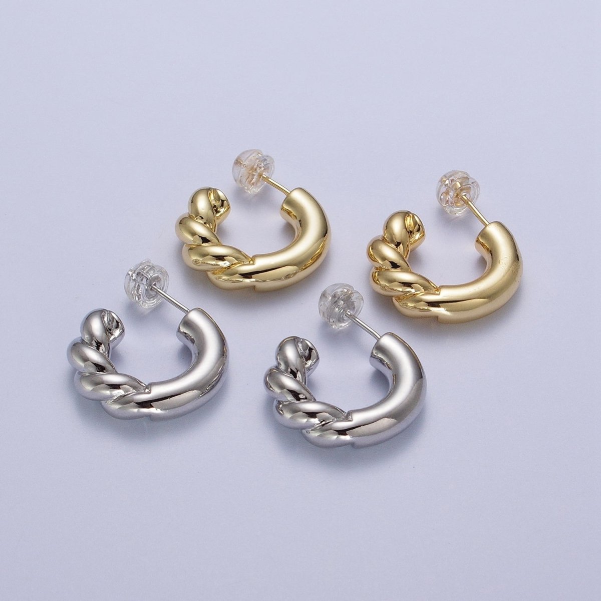 Gold Filled Half Twist Croissant Gold / Silver 20mm C Shaped Hoops Stud Earrings | Y-108 Y-109 - DLUXCA