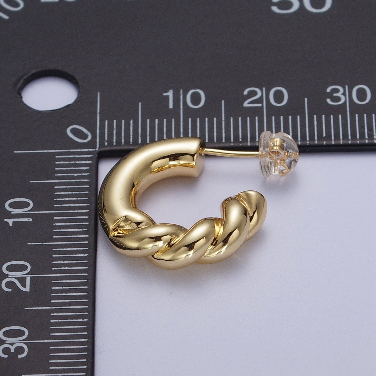 Gold Filled Half Twist Croissant Gold / Silver 20mm C Shaped Hoops Stud Earrings | Y-108 Y-109 - DLUXCA