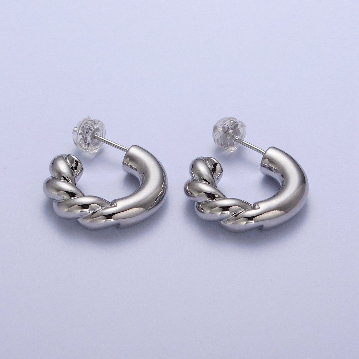 Gold Filled Half Twist Croissant Gold / Silver 20mm C Shaped Hoops Stud Earrings | Y-108 Y-109 - DLUXCA