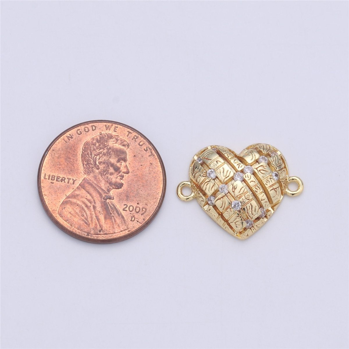 Gold Filled heart Charm Connector, Bracelet Connector, Cubic Heart armlet Connector, CZ Link Charm Jewelry Connector F-365 - DLUXCA