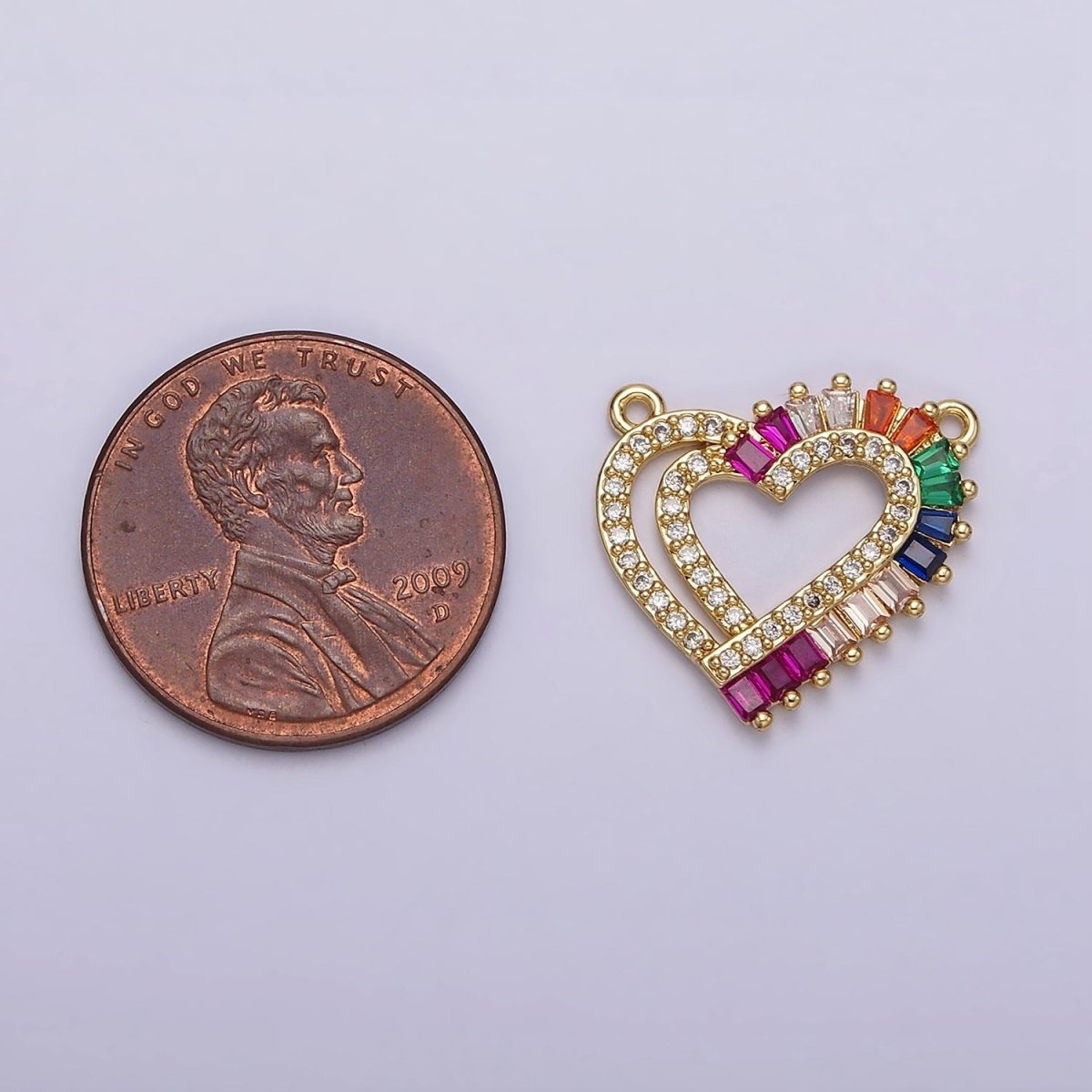 Gold Filled Heart Multiple Band Multicolor Baguette Micro Paved CZ Connector G-653 - DLUXCA