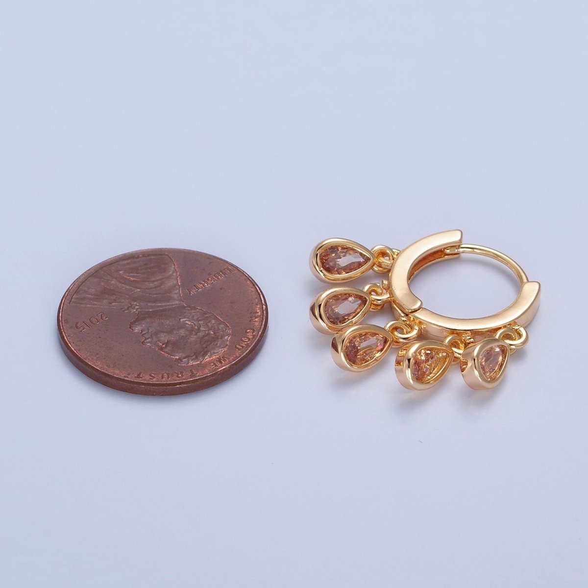 Gold Filled Huggie Earring with Tear Drop Cz Dangle Charm T-487 T-488 T-489 - DLUXCA