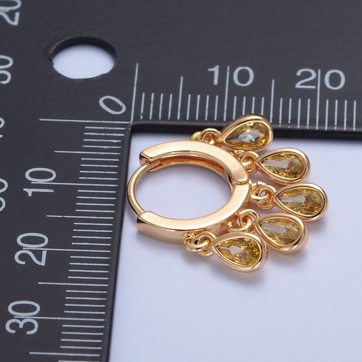 Gold Filled Huggie Earring with Tear Drop Cz Dangle Charm T-487 T-488 T-489 - DLUXCA