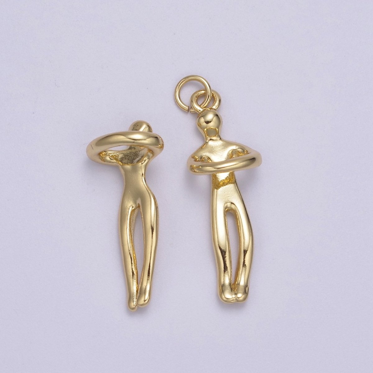 Gold Filled Hugging Couple Charm Soulmate Necklace Pendant for Valentine Eternal Love Gift, Wedding Anniversary Gift H-832 N-448 - DLUXCA