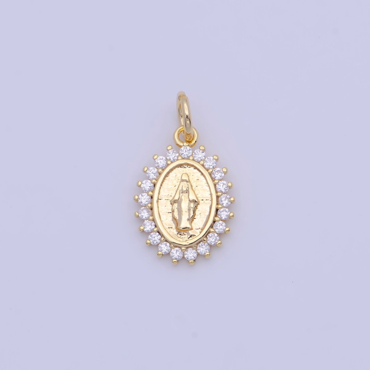 Gold Filled Lady Guadalupe Charm Clear Micro Paved CZ Religious Mother Virgin Mary For Jewelry Making | X-710 - DLUXCA
