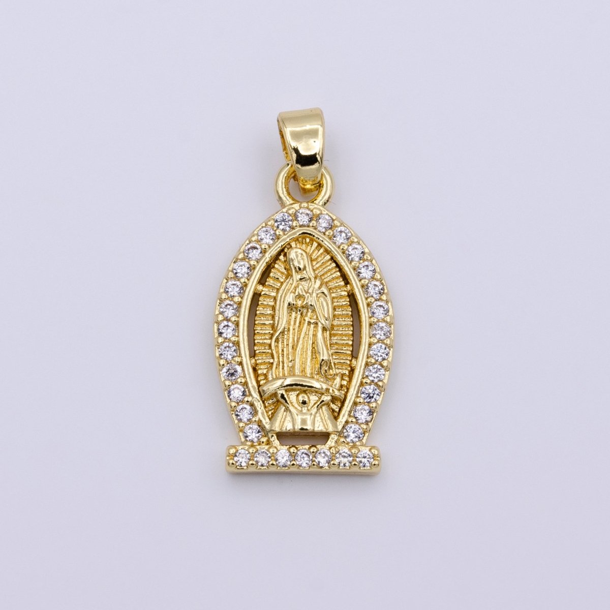Gold Filled Lady Guadalupe Virgin Mary Medallion Pendant Micro Pave Religious Jewelry Supply AA432 AA433 - DLUXCA