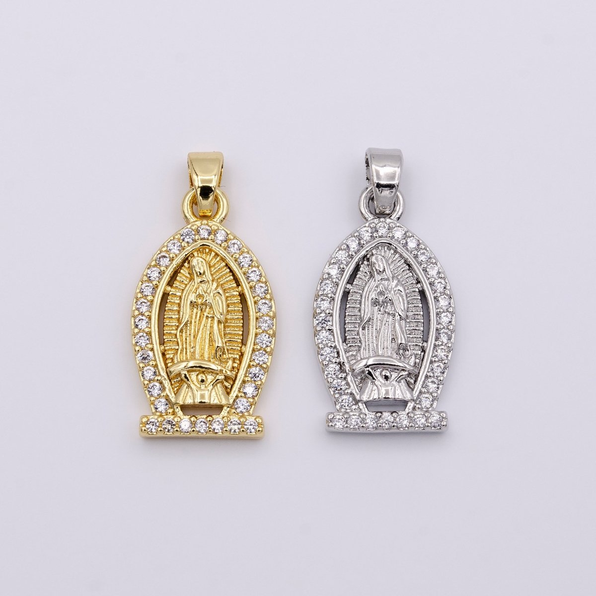 Gold Filled Lady Guadalupe Virgin Mary Medallion Pendant Micro Pave Religious Jewelry Supply AA432 AA433 - DLUXCA