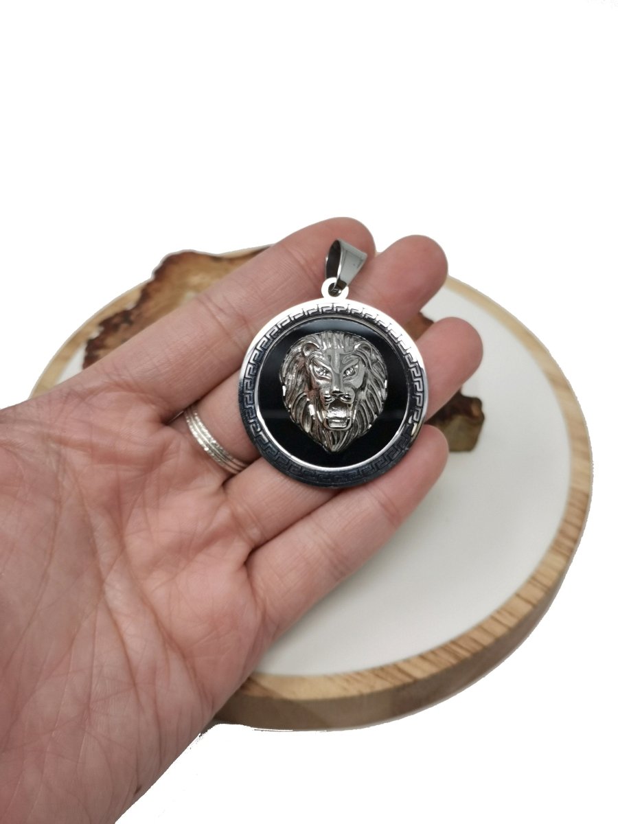 Gold Filled Lion Pendant Medallion pendant necklace, Gold Lion Jewelry in Coin disc Charm Silver medallion Necklace Earring Charm Supply J-754 - DLUXCA