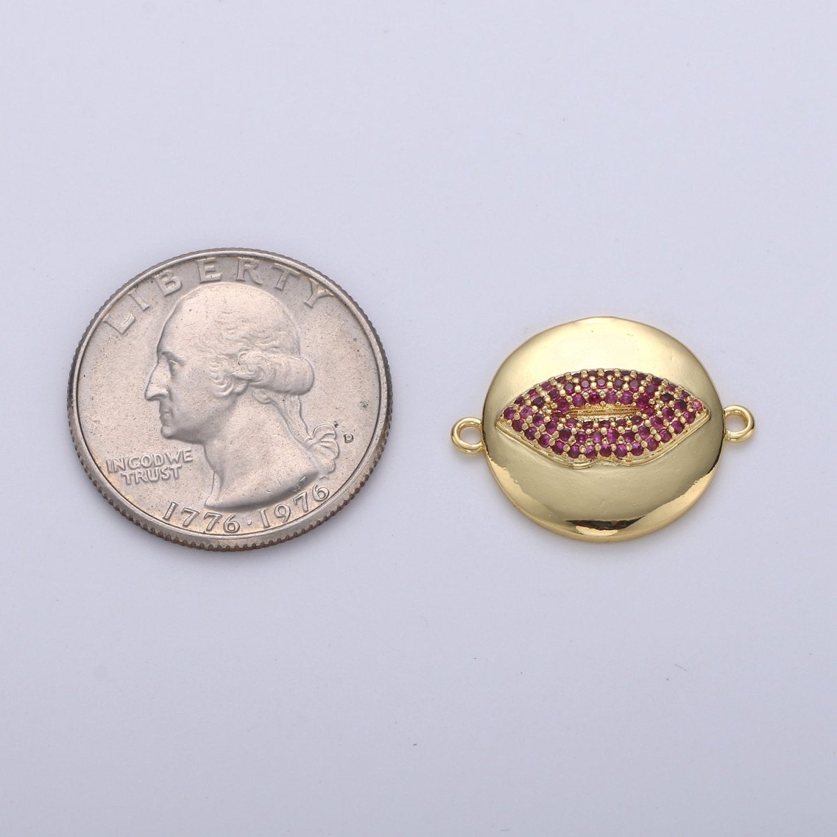 Gold Filled Lips Kiss Micro Pave Connector Charm, Cubic Zirconia Pendant Charm, For DIY Jewelry, Gold Color F-397 - DLUXCA