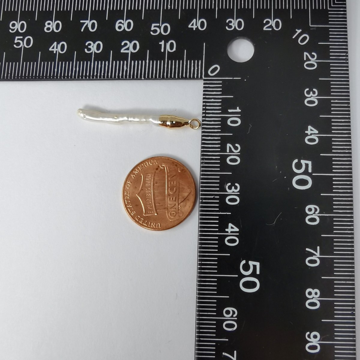 Gold Filled Long Thin Pearl Charm - P-1795 - DLUXCA