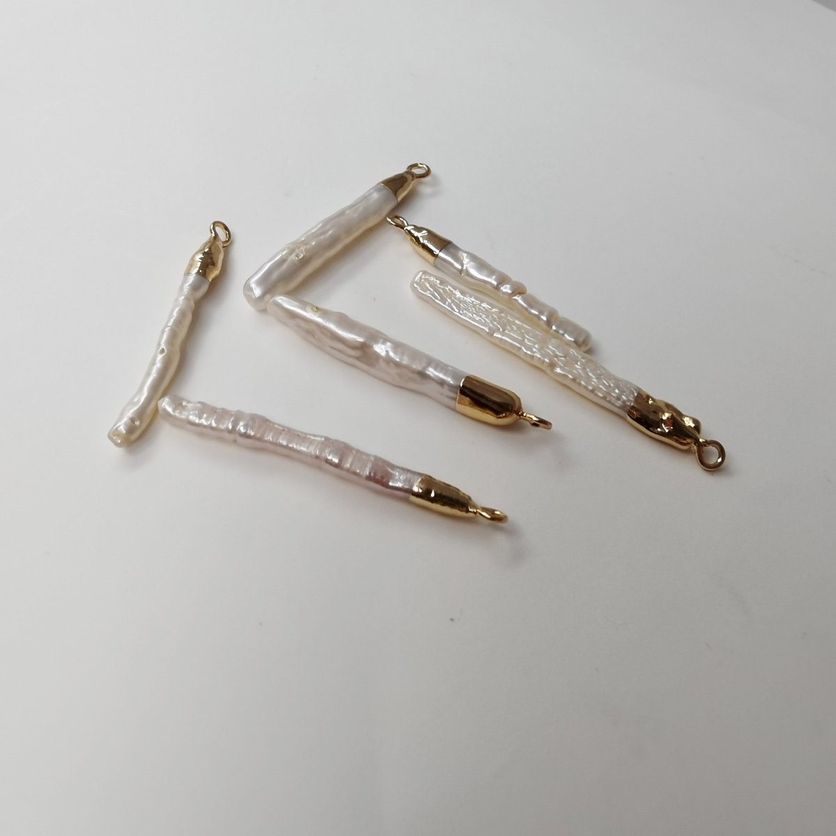 Gold Filled Long Thin Pearl Charm - P-1795 - DLUXCA