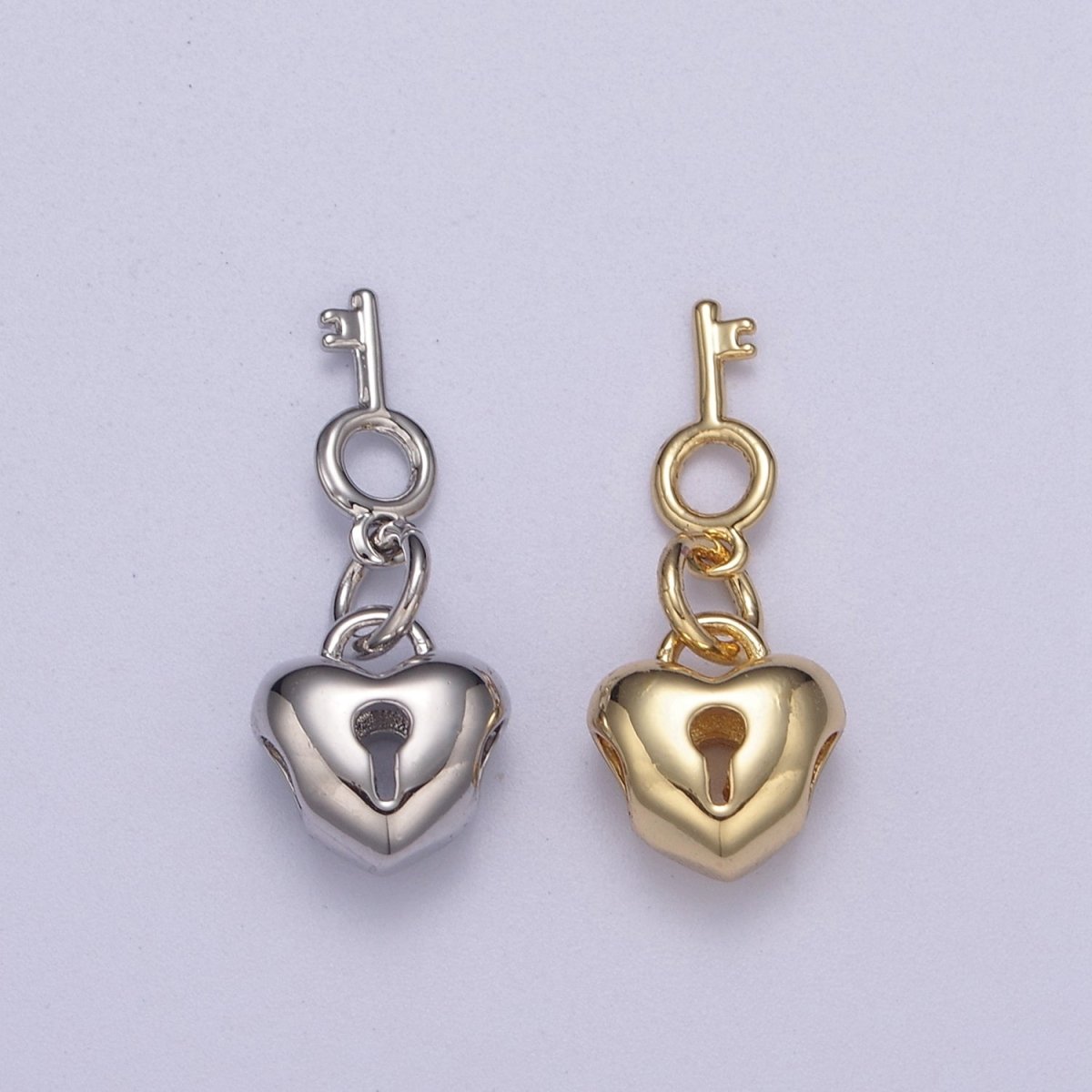 Gold Filled Love Lock, Heart Shaped Bead Padlock with Key Silver Heart Padlock Bead Spacer for Bracelet N-264 N-265 - DLUXCA