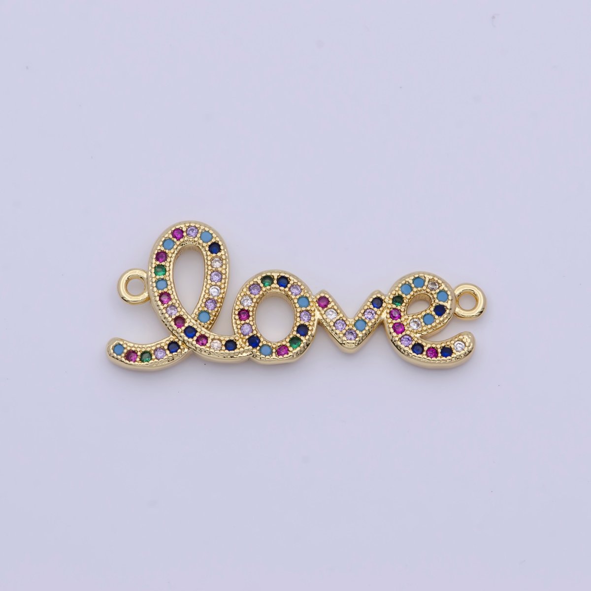 Gold Filled "Love" Script Multicolor Micro Paved Cubic Zirconia Link Connector For Valentine Jewelry G-555 - DLUXCA