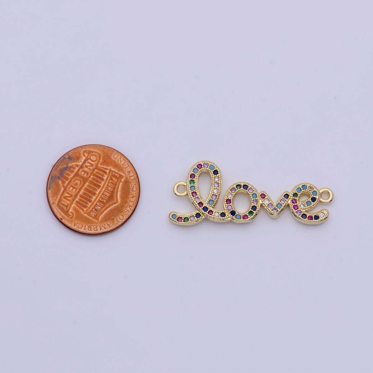 Gold Filled "Love" Script Multicolor Micro Paved Cubic Zirconia Link Connector For Valentine Jewelry G-555 - DLUXCA