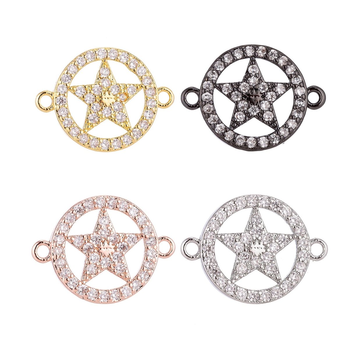 Gold Filled Lovely Elegant Star in Circle Floating Cubic Zirconia Bracelet Charm Necklace Pendant for Jewelry Findings Making, F-035 - DLUXCA