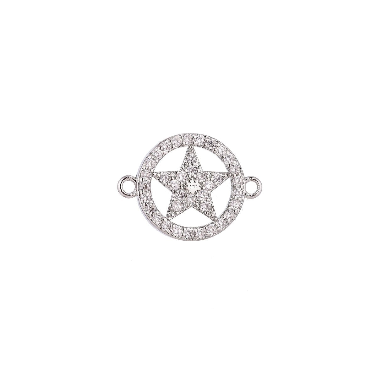 Gold Filled Lovely Elegant Star in Circle Floating Cubic Zirconia Bracelet Charm Necklace Pendant for Jewelry Findings Making, F-035 - DLUXCA