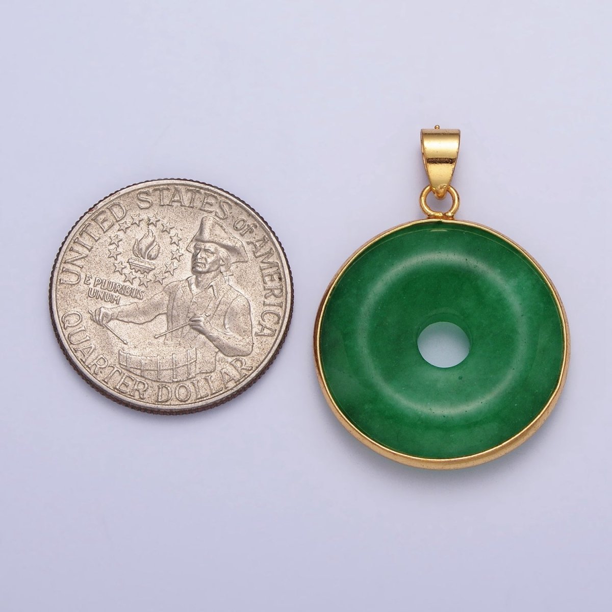 Gold Filled Malaysian Green Jade Donut Pendant in Gold & Silver | AA103 AA104 - DLUXCA